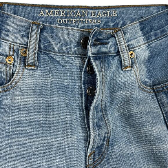 American Eagle SZ 6 Vintage Hi-Rise Ankle Jeans Button-Fly 2-Tone Frayed Pockets - Picture 4 of 11